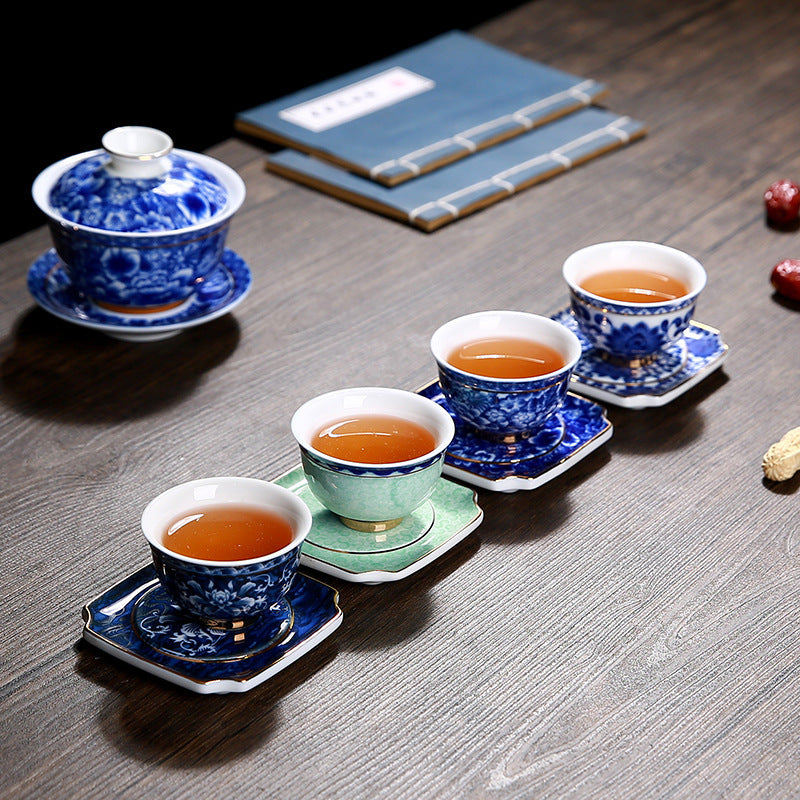 Vintage Korean Ceramic Tea Set & Cup Coaster