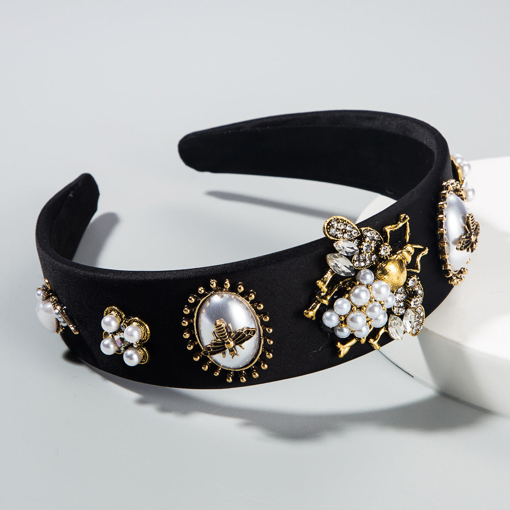 Red Bee Inlaid Rhinestone Pearl Headband