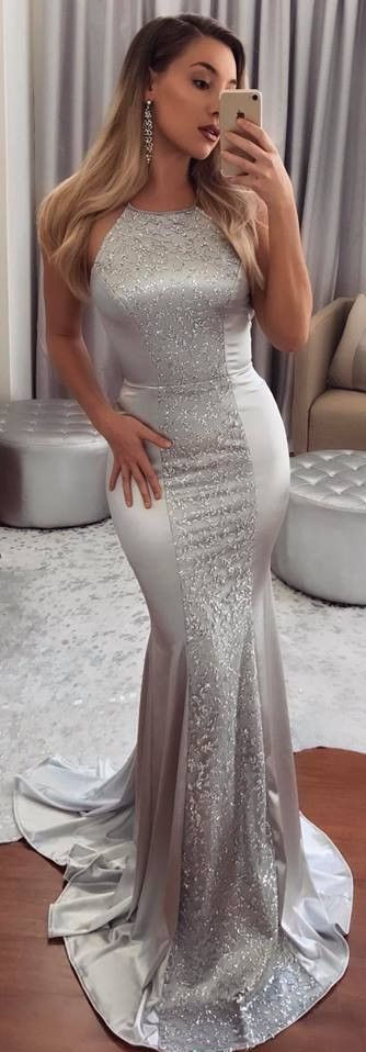 Silver Gray Evening Hip Dress