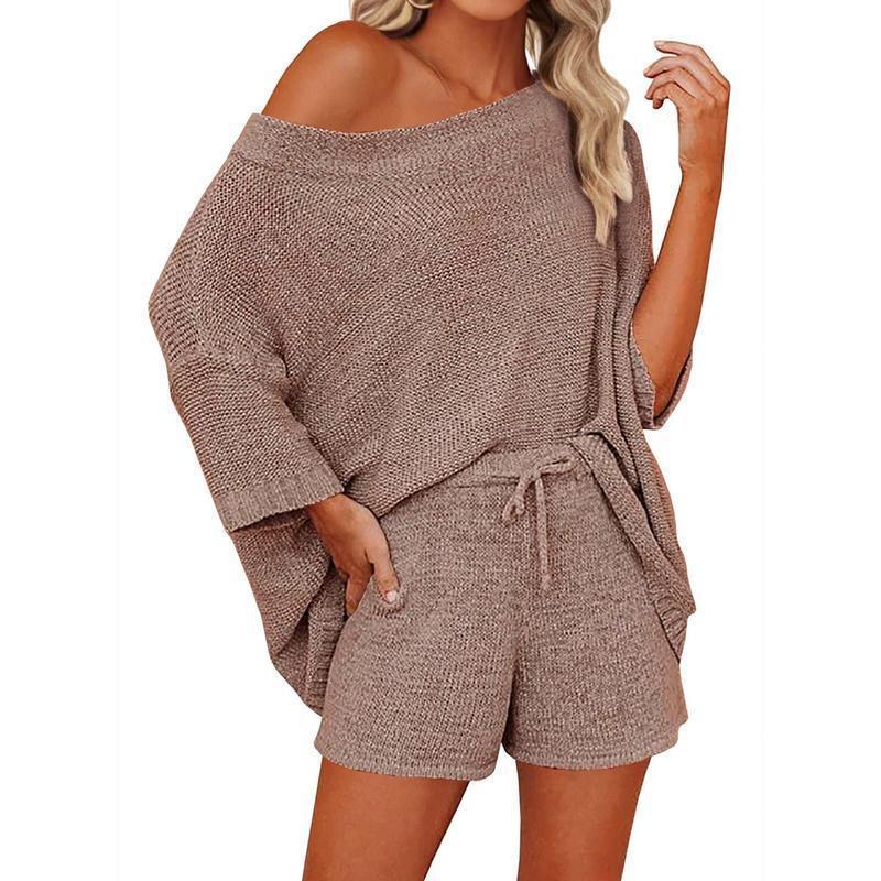 2 Piece Outfits Sweater Sets with Off Shoulder Knit Top