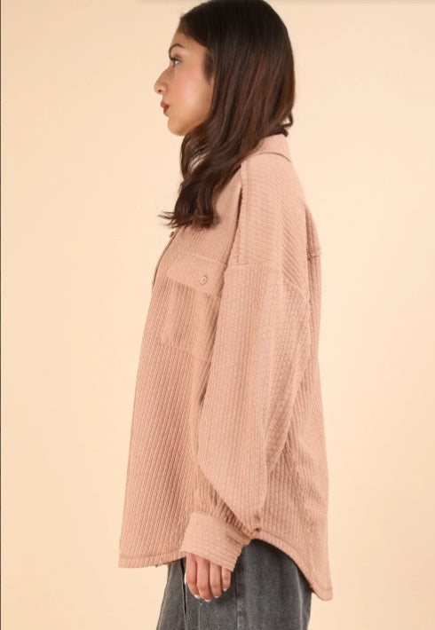 Blush Button Down Textured Knit Shacket