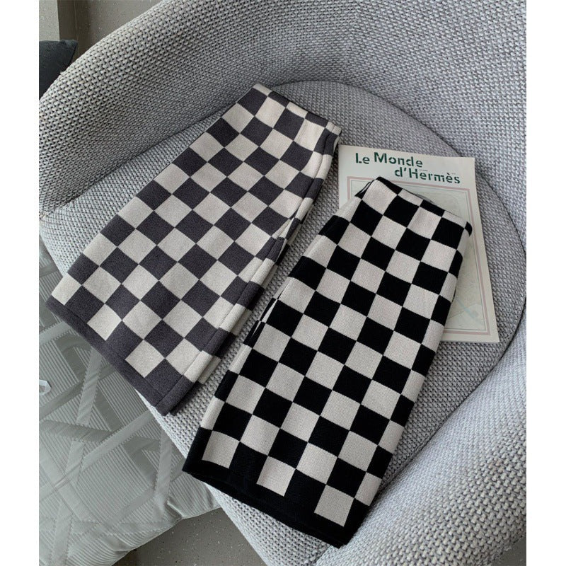 Checkerboard Knitted  High Waist  Skirt