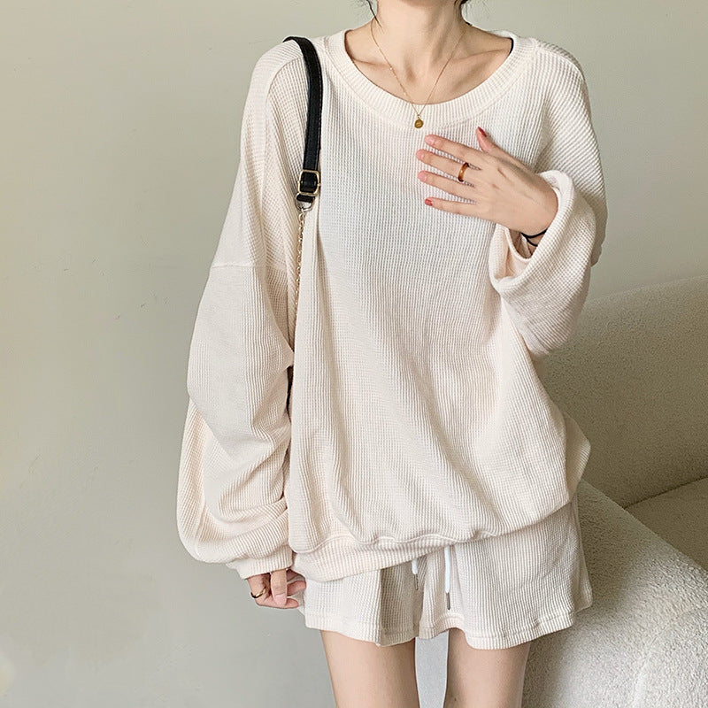 Long Sleeve Waffle Pullover Sweatshirt - 2 Piece Set