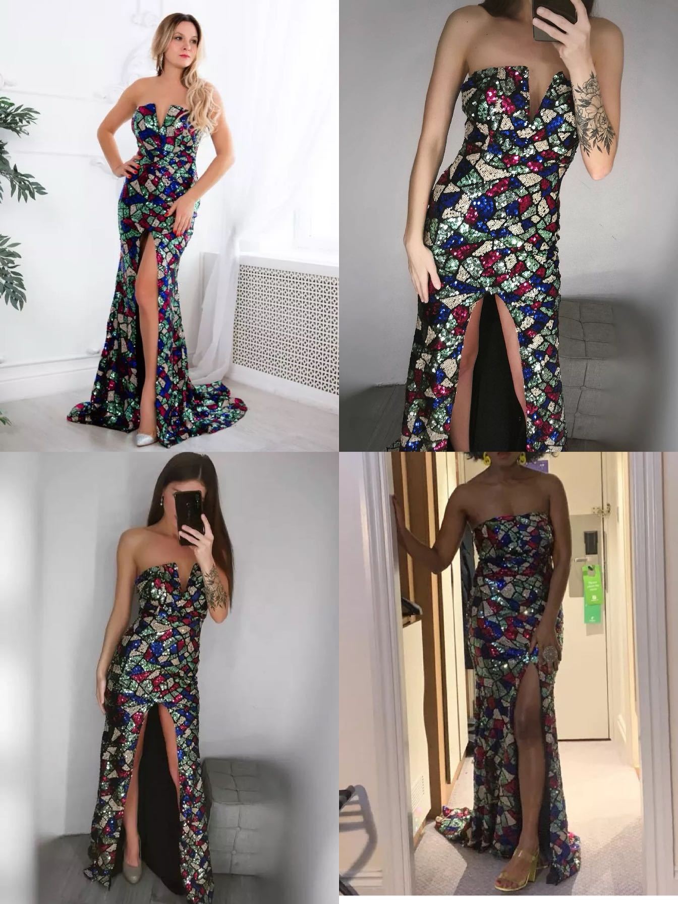 Be Fabulous Multi Color Sequin V Neck Off Shoulder Maxi Dress