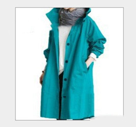 Trench Hooded Coat l Loose Button  with Pockets and  Hooded