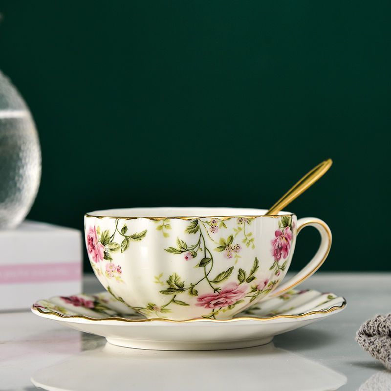 English Ceramic Tea Cup Set with Flower Print