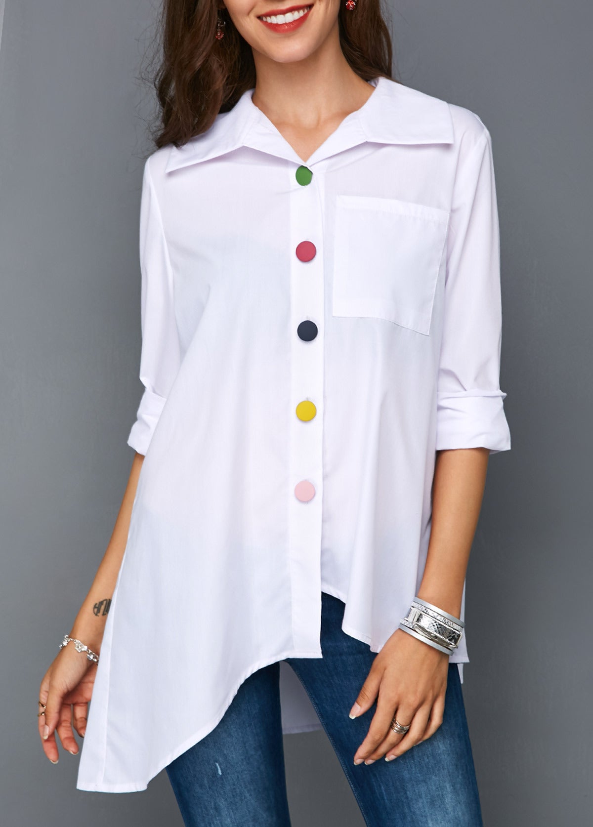 Colorful Buttons White Shirt
