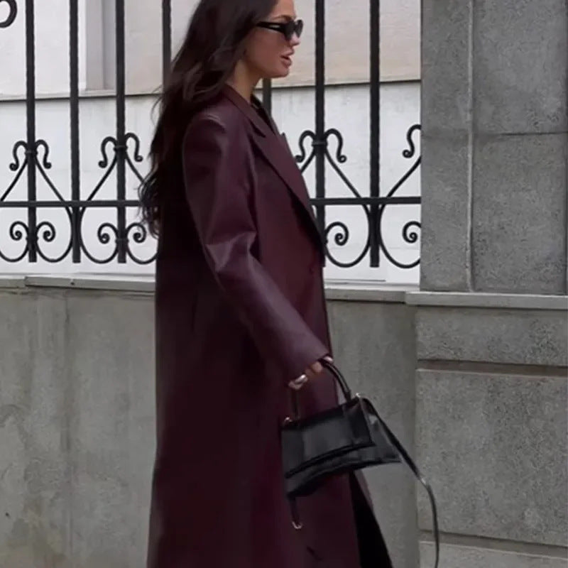 Elegant Retro Wine Red Trench Coat