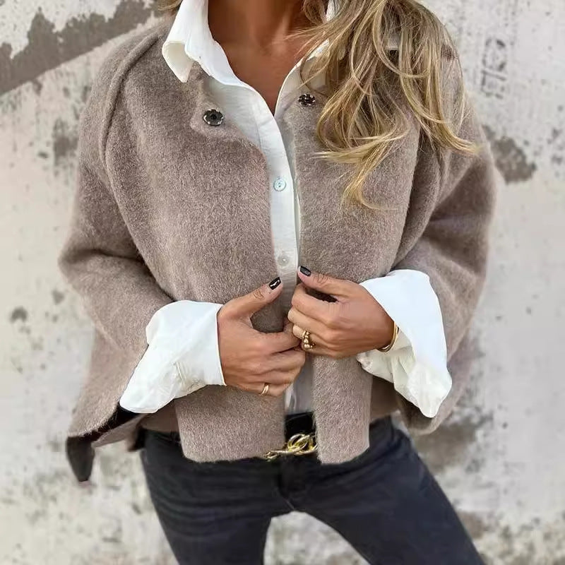 Elegant Cashmere  Cardigan with Batwing Sleeve