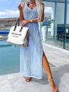 Sea Blue Mall Openwork Slit Cutout Wide Strap Dress A@Y@M Ship From Overseas SeaBlueMall.com