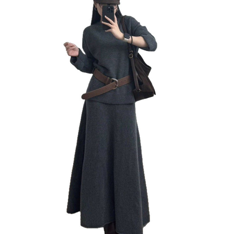 Knitted Modern Outfits with Long Skirt and Top Sweater with Raglan Sleeve-2 -Piece
