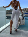 Sea Blue Mall Openwork Slit Cutout Wide Strap Dress A@Y@M Ship From Overseas SeaBlueMall.com