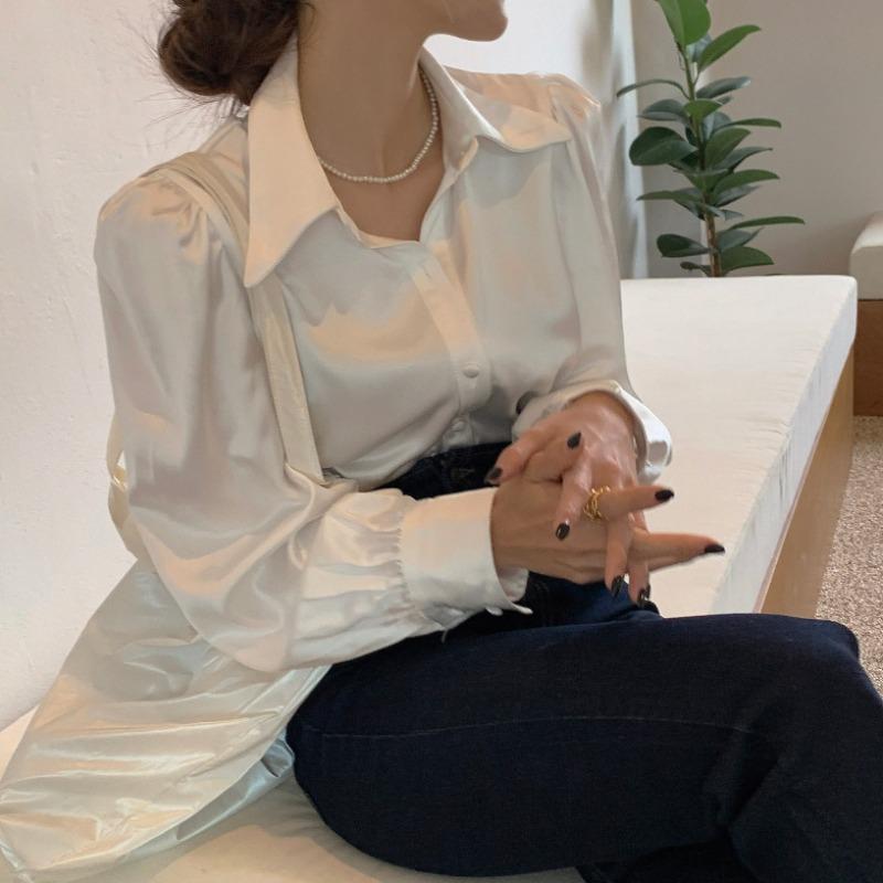 Stunning Puff Sleeve Lapel Loose All-match Shirt
