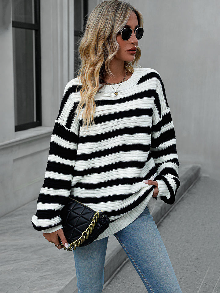 Fresh Take Striped Drop Shoulder Knit Sweater