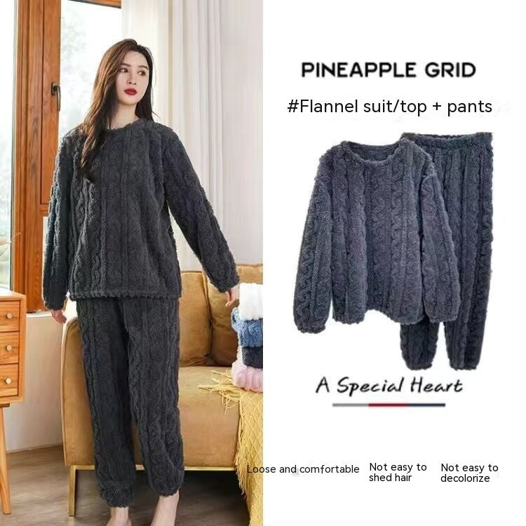 Jacquard Cotton Velvet Warm Suit Pajamas Loungewear - 2 Piece Set