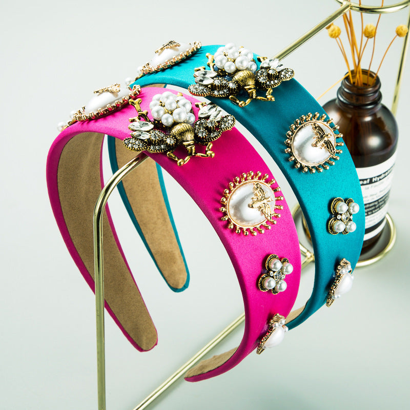 Red Bee Inlaid Rhinestone Pearl Headband