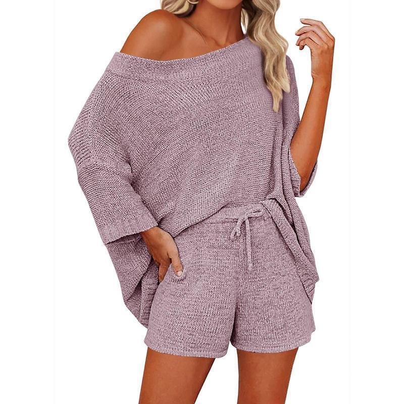2 Piece Outfits Sweater Sets with Off Shoulder Knit Top