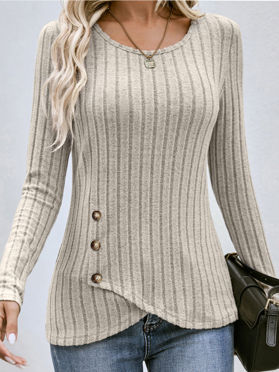 Stylish Button Round Neck Sweater