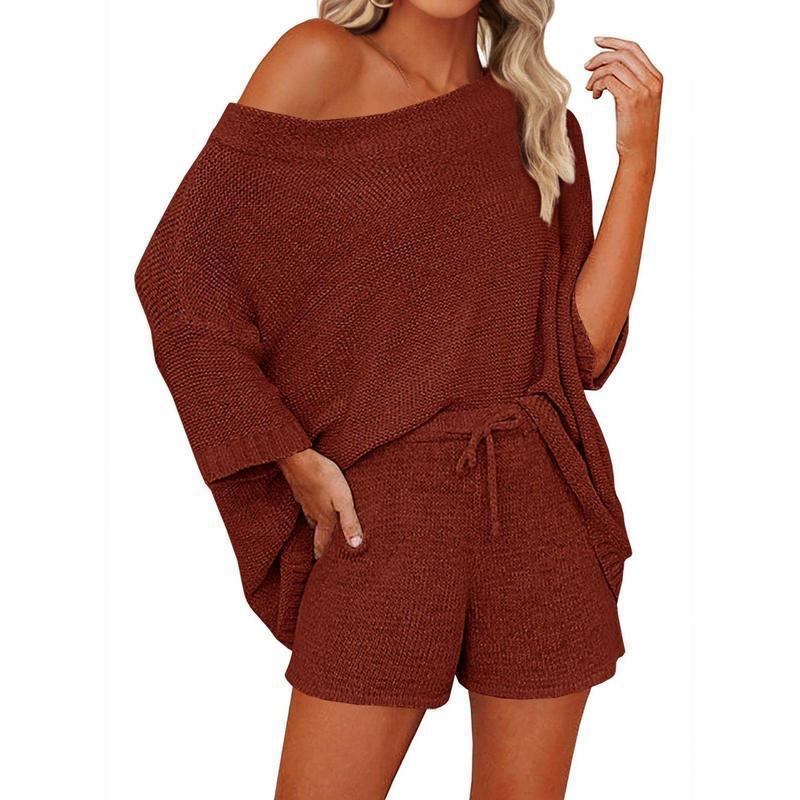 2 Piece Outfits Sweater Sets with Off Shoulder Knit Top