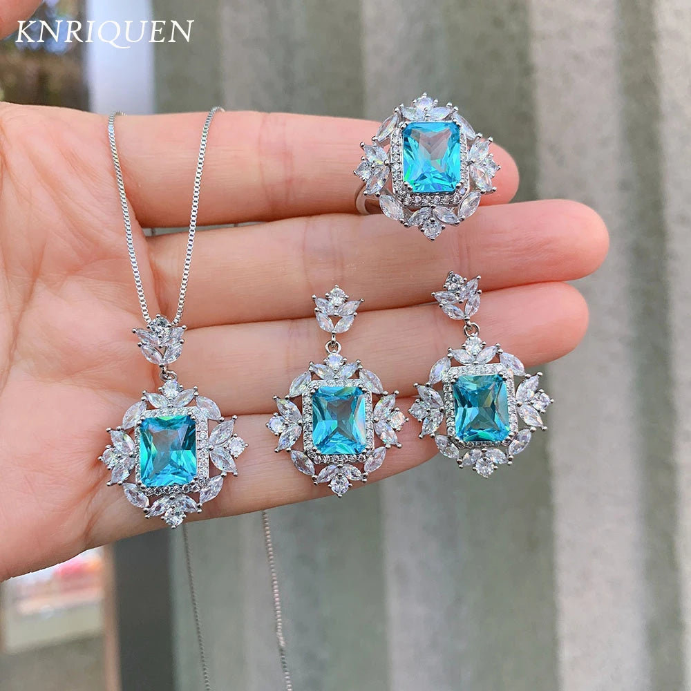 Vintage Aquamarine - Ring, Drop Earrings, Pendant/Necklace Jewelry Set
