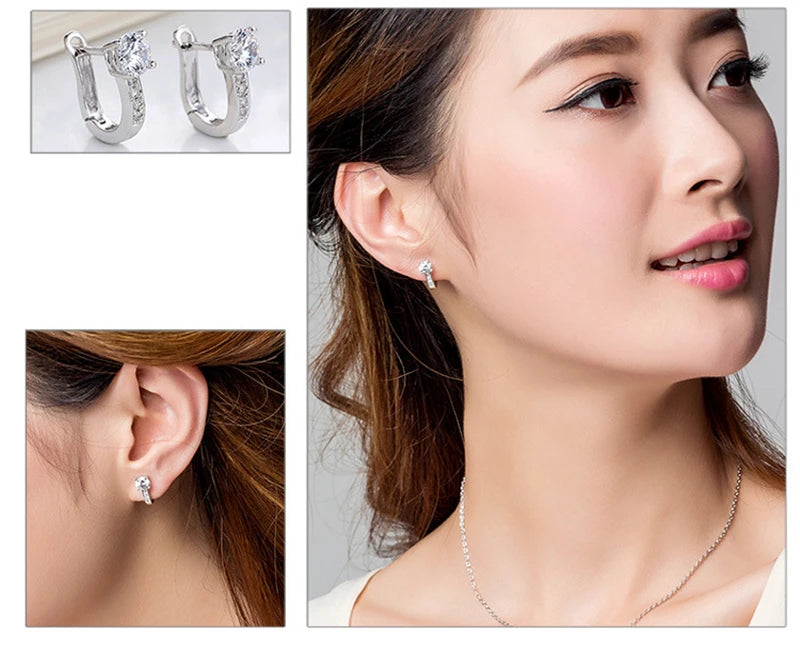 Fine Jewelry 925 Sterling Silver CZ Earrings Inlaid With Crystal Flower