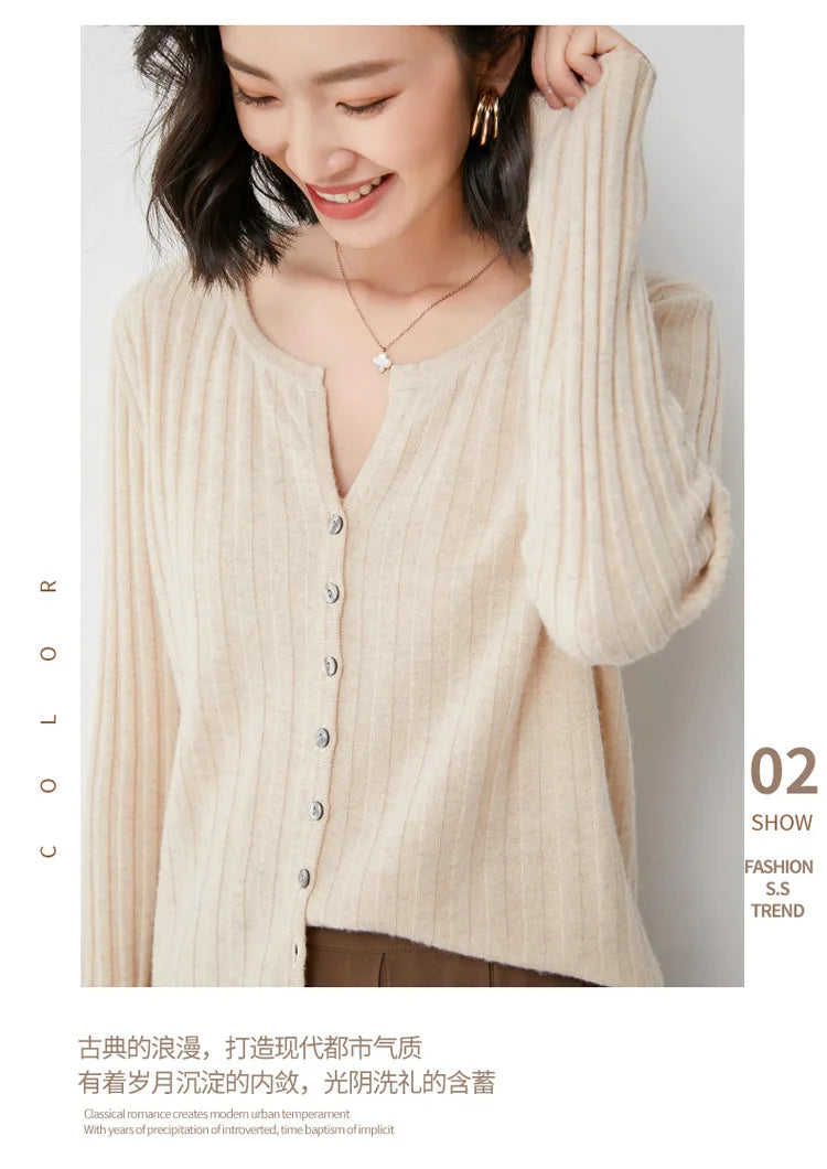 Simple  O-neck Knitted Top Cardigans
