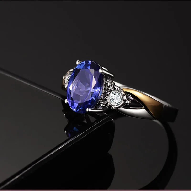 Sterling Silver Oval CZ Sapphire Gemstone Ring