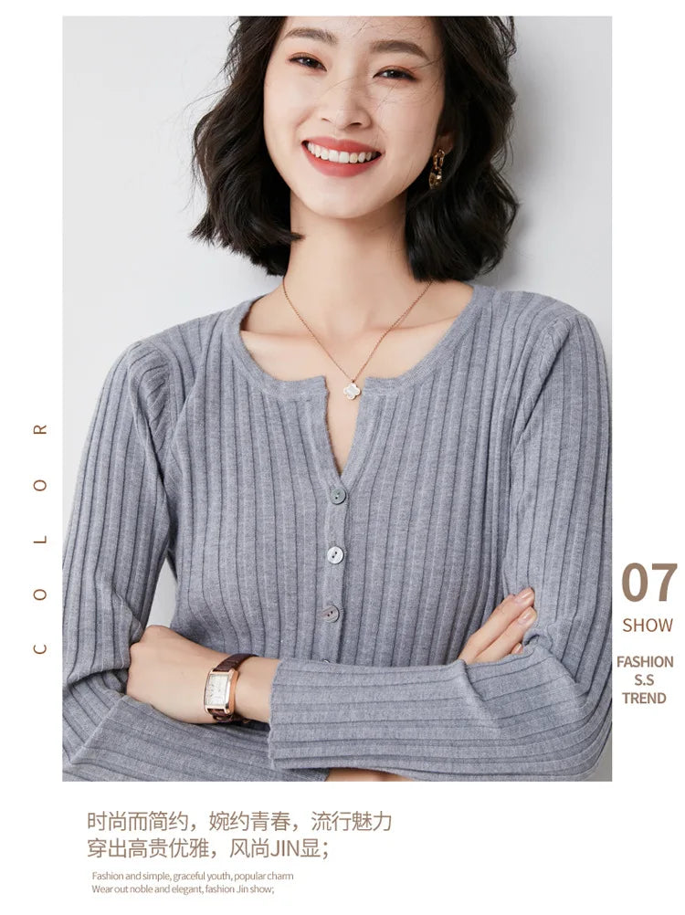 Simple  O-neck Knitted Top Cardigans