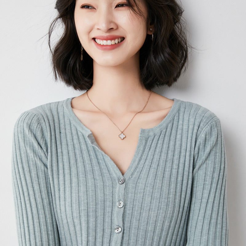 Simple  O-neck Knitted Top Cardigans
