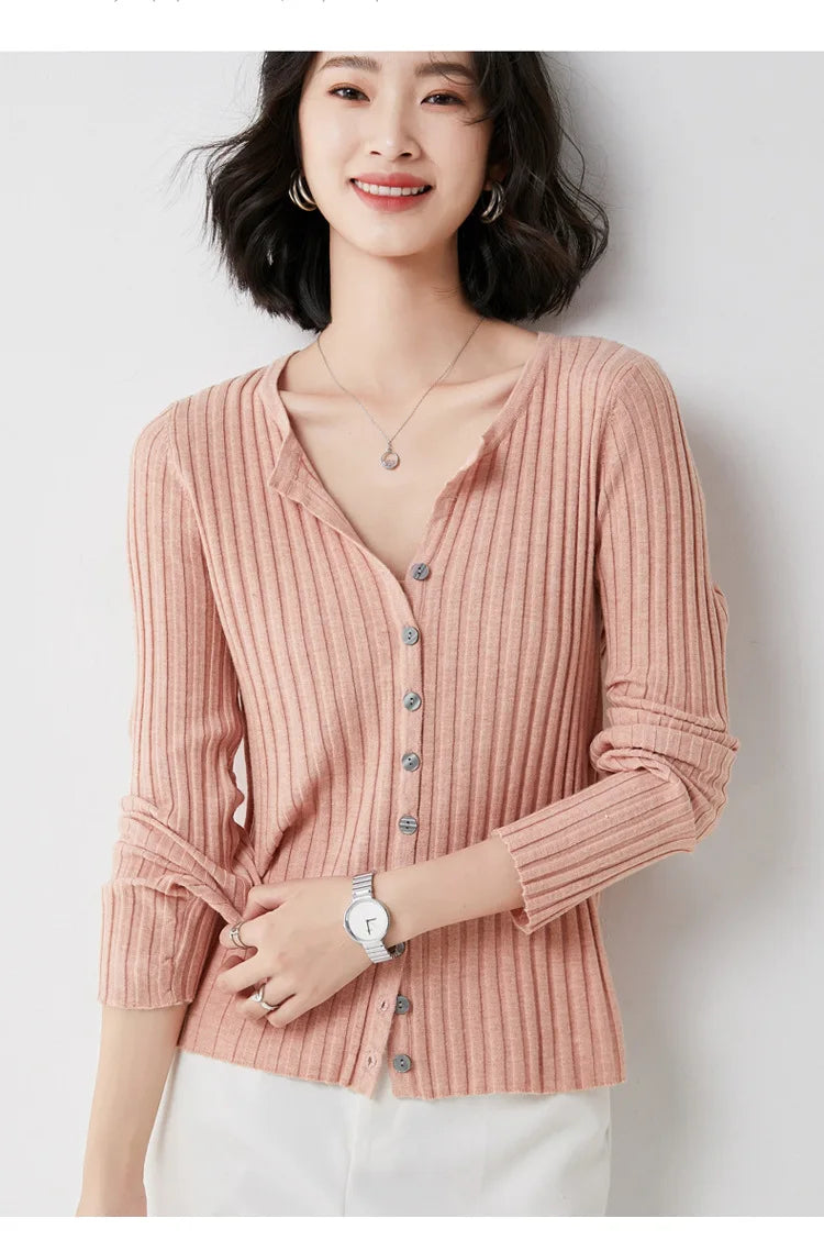 Simple  O-neck Knitted Top Cardigans