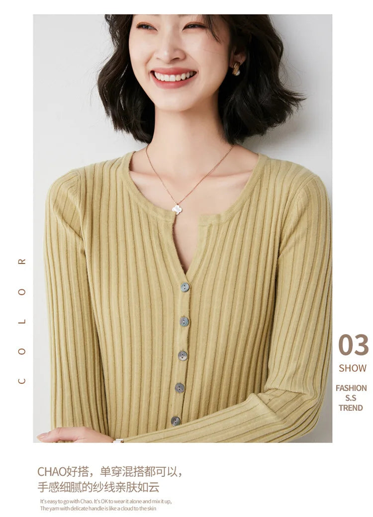 Simple  O-neck Knitted Top Cardigans