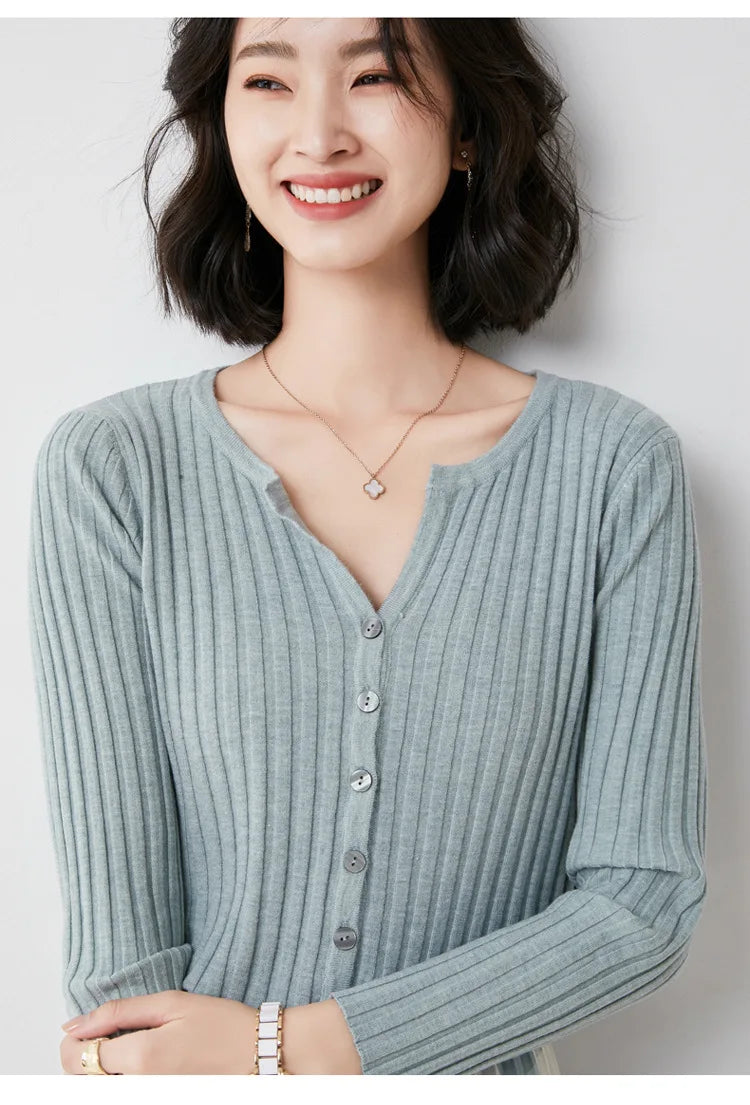 Simple  O-neck Knitted Top Cardigans