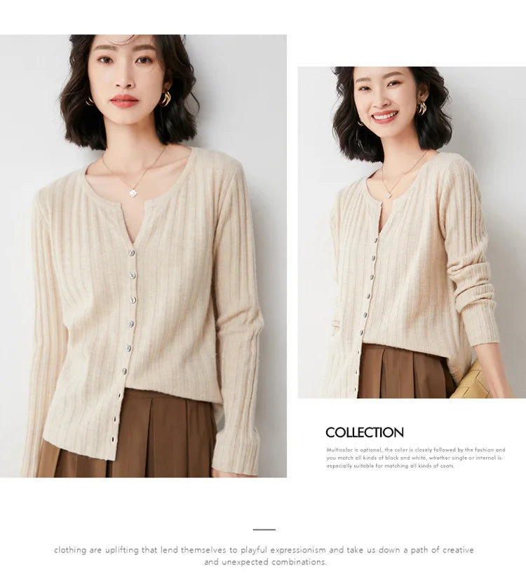 Simple  O-neck Knitted Top Cardigans