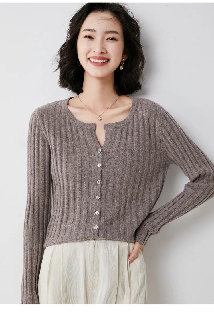 Simple  O-neck Knitted Top Cardigans