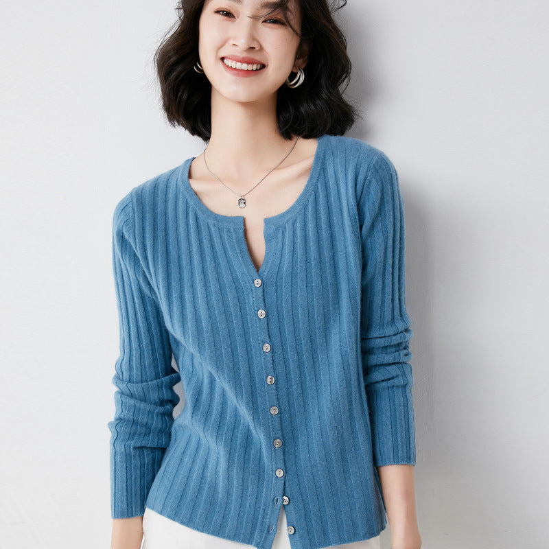 Simple  O-neck Knitted Top Cardigans