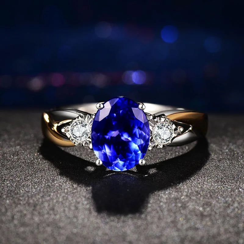 Sterling Silver Oval CZ Sapphire Gemstone Ring