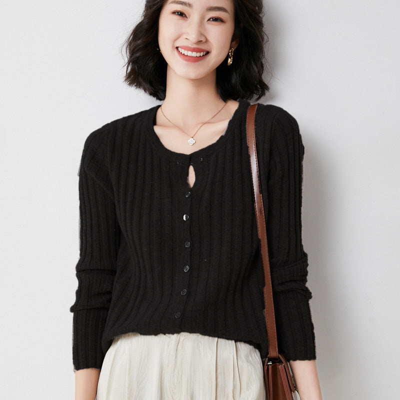 Simple  O-neck Knitted Top Cardigans