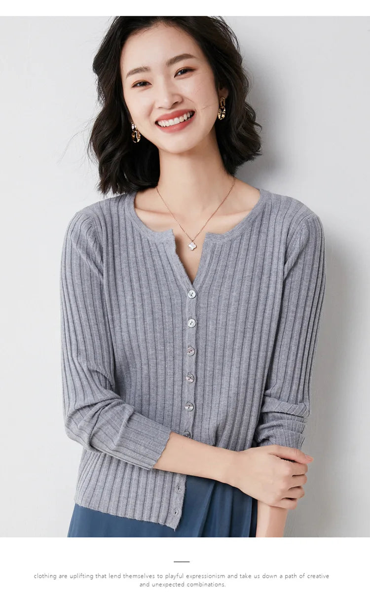 Simple  O-neck Knitted Top Cardigans