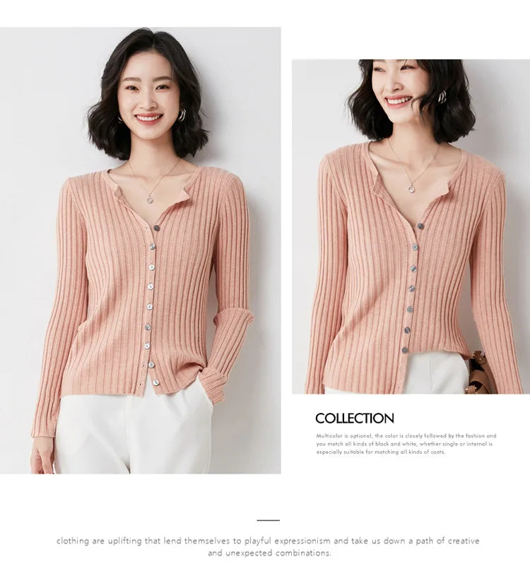 Simple  O-neck Knitted Top Cardigans
