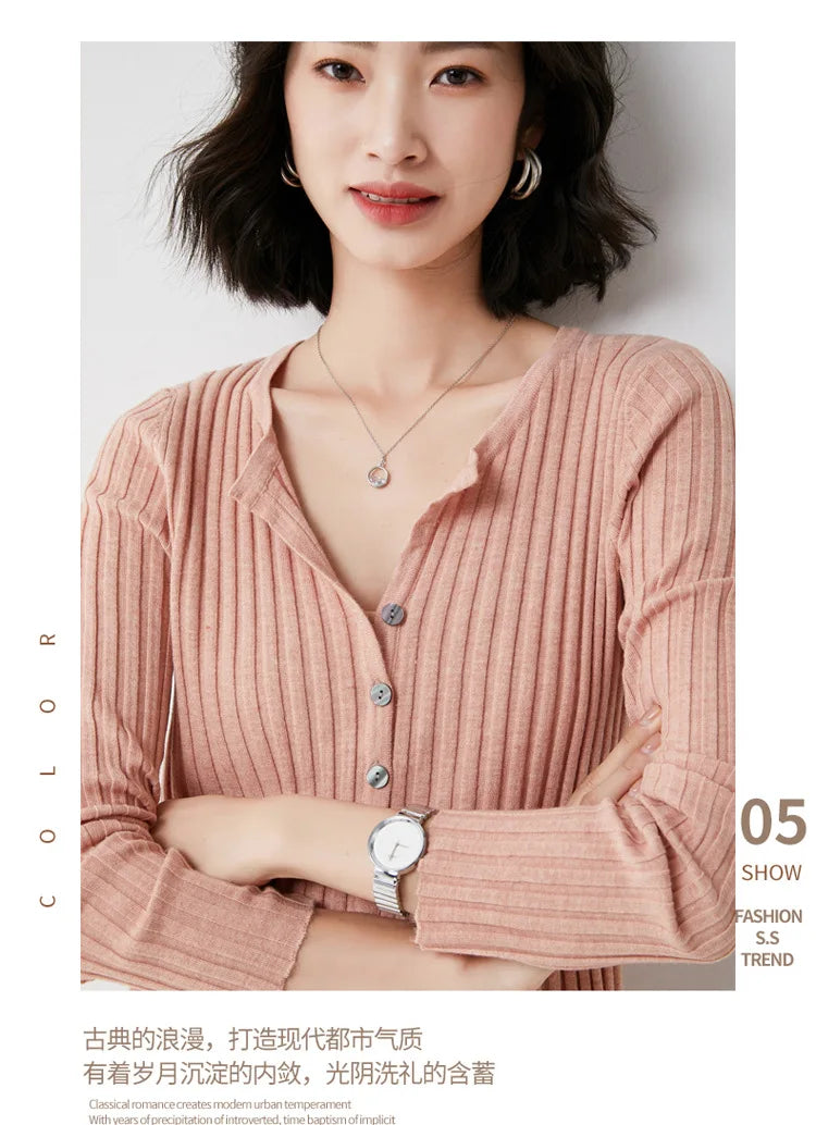 Simple  O-neck Knitted Top Cardigans