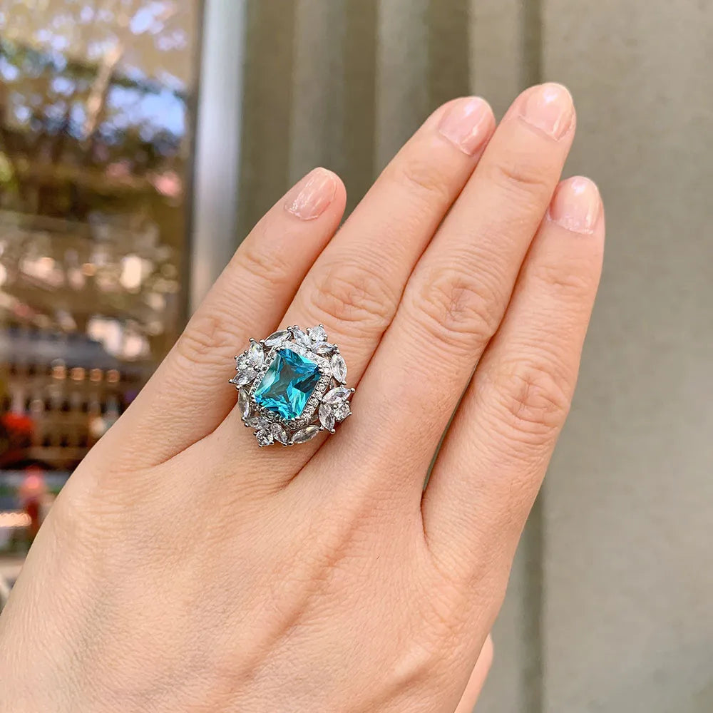 Vintage Aquamarine - Ring, Drop Earrings, Pendant/Necklace Jewelry Set