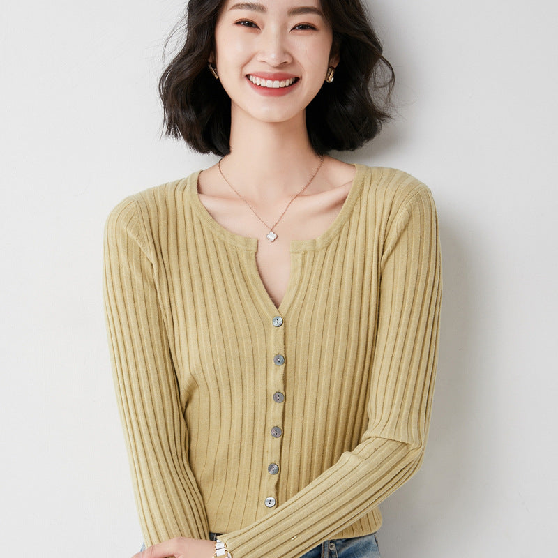 Simple  O-neck Knitted Top Cardigans