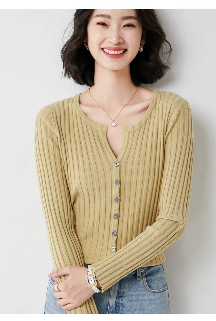 Simple  O-neck Knitted Top Cardigans