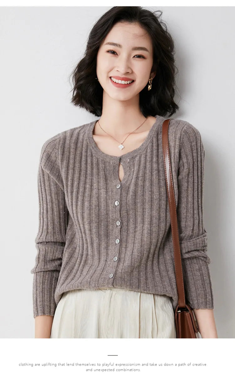 Simple  O-neck Knitted Top Cardigans