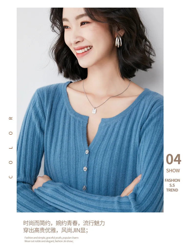 Simple  O-neck Knitted Top Cardigans