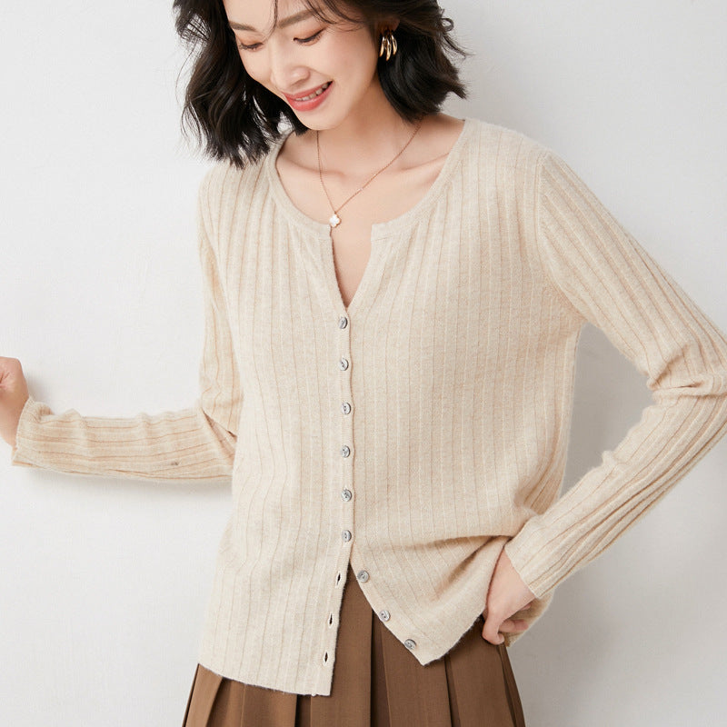 Simple  O-neck Knitted Top Cardigans
