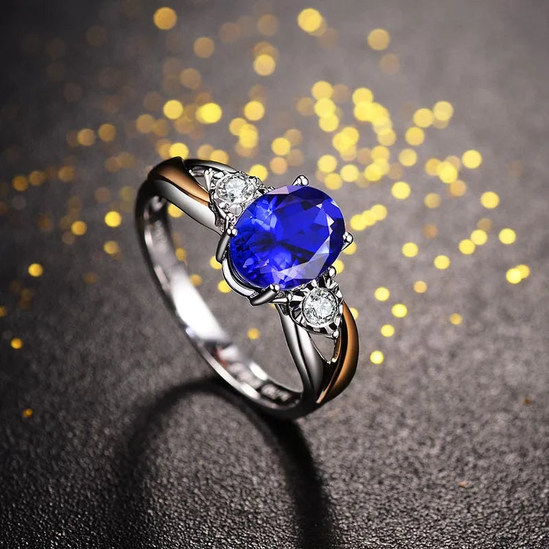 Sterling Silver Oval CZ Sapphire Gemstone Ring