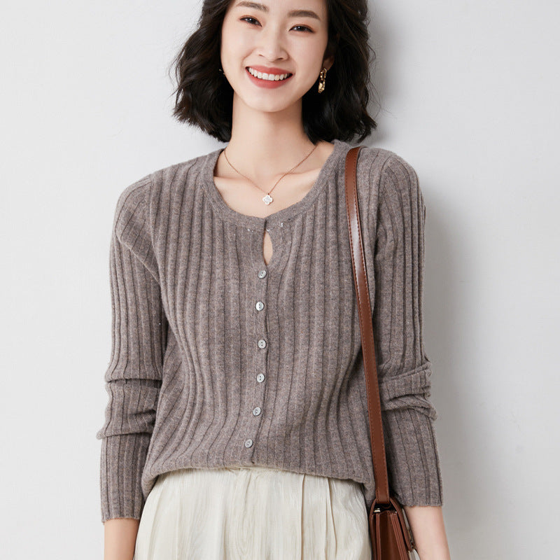 Simple  O-neck Knitted Top Cardigans