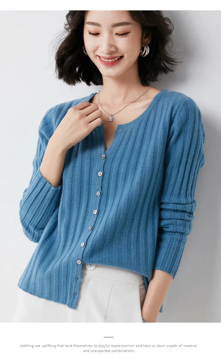Simple  O-neck Knitted Top Cardigans