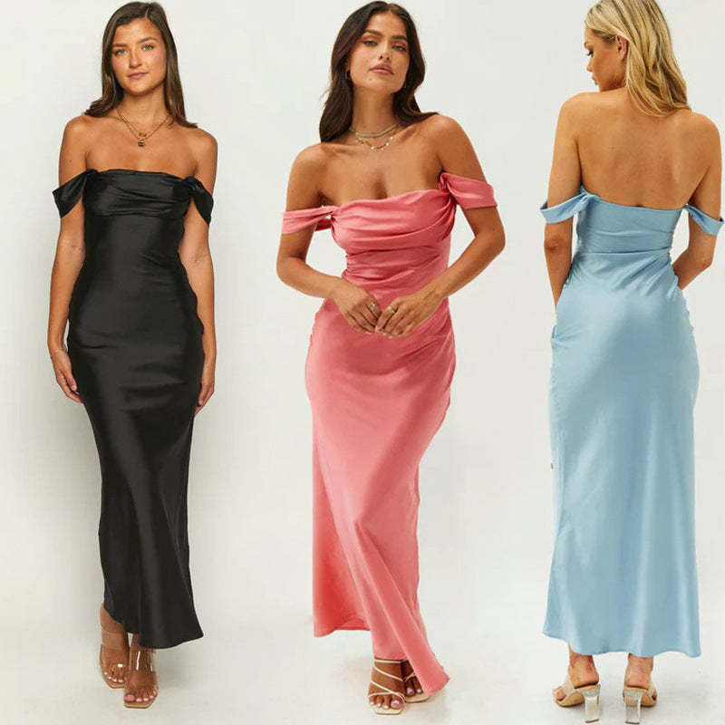 Sea Blue Mall Silk Luxury Backless Off Shoulder Long Dress Backless Dresses Backless Off Shoulder Long Dress boho DRESS Casual Women's dress Dress Dresses For Women elegant backless slit sress elegant dress off shoulder dress prom dress Slit  Dress summer dress SeaBlueMall.com